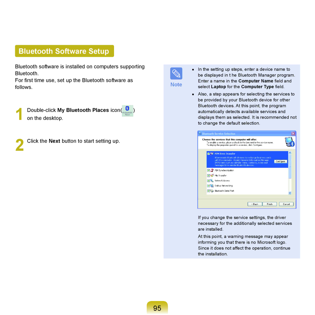 Samsung NP-X22A004/SES, NP-X22A003/SEG, NP-X22T001/SEG manual Bluetooth Software Setup, Double-clickMy Bluetooth Places icon 