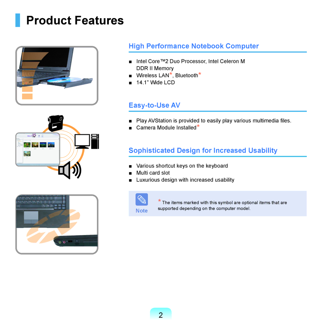 Samsung NP-X22A002/SEG, NP-X22A003/SEG, NP-X22T001/SEG Product Features, High Performance Notebook Computer, Easy-to-Use AV 