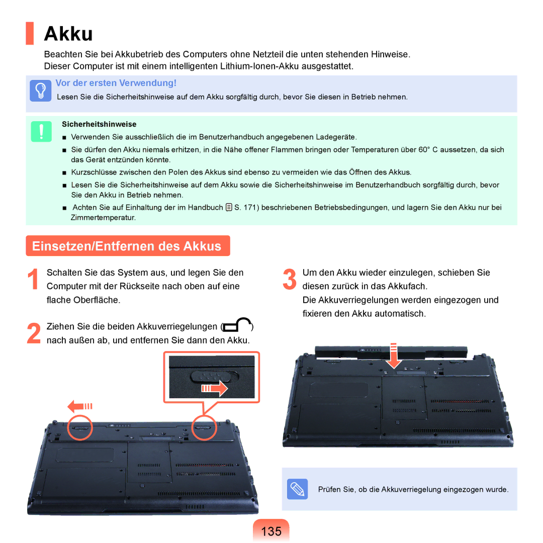 Samsung NP-X22A002/SEG, NP-X22A003/SEG, NP-X22T001/SEG, NP-X22A004/SEG, NP-X22A000/SEG Einsetzen/Entfernen des Akkus, 135 