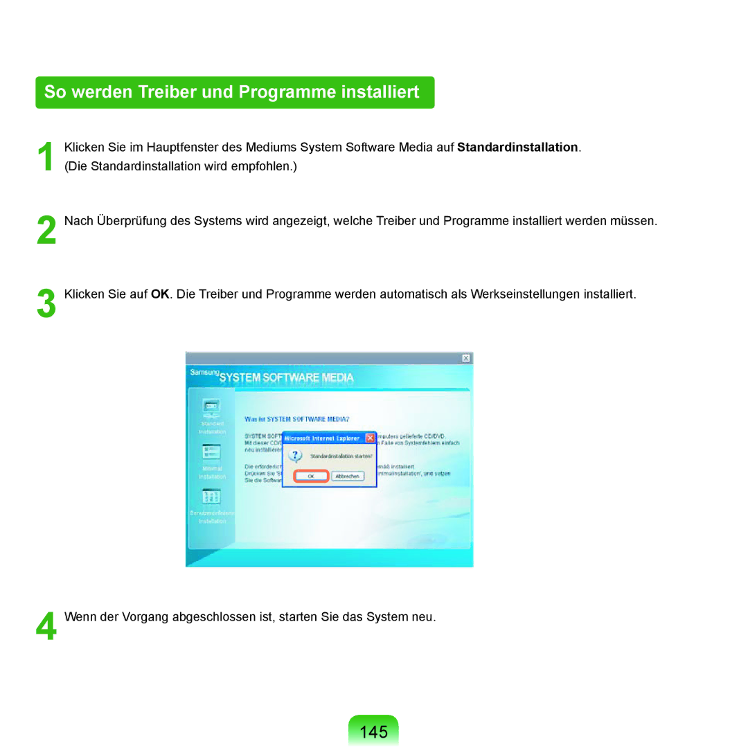 Samsung NP-X22A001/SEG, NP-X22A003/SEG, NP-X22T001/SEG, NP-X22A004/SEG manual So werden Treiber und Programme installiert, 145 