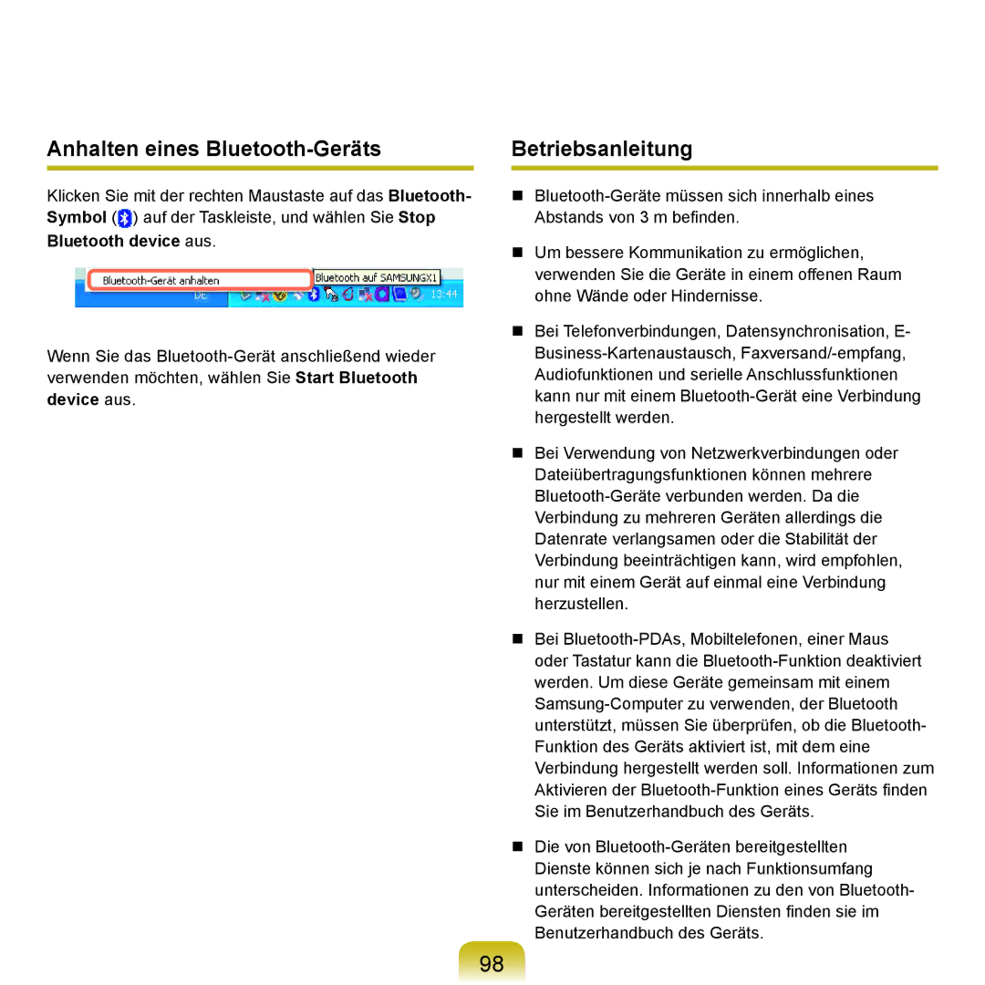 Samsung NP-X22T001/SEG, NP-X22A003/SEG, NP-X22A004/SEG, NP-X22A002/SEG Anhalten eines Bluetooth-Geräts, Betriebsanleitung 