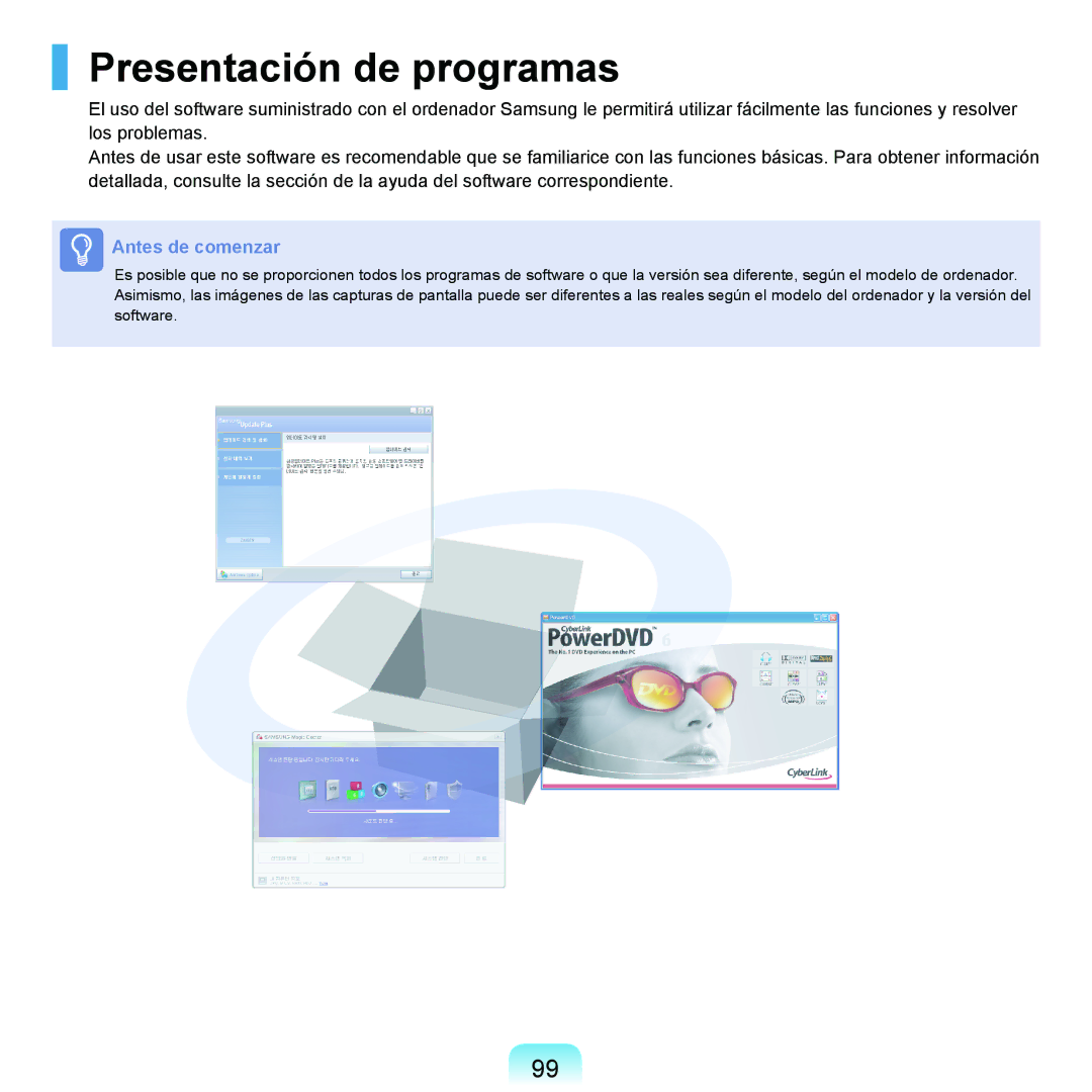 Samsung NP-X22A000/SES, NP-X22A004/SES, NP-X22T000/SES, NP-X22A003/SES, NP-X22A002/SES manual Presentación de programas 