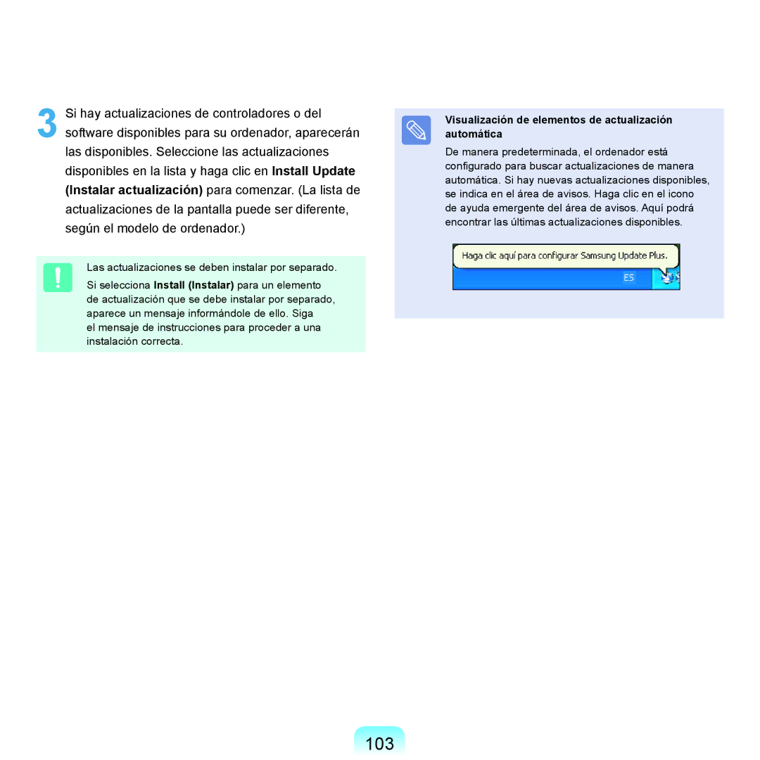 Samsung NP-X22A003/SES, NP-X22A004/SES, NP-X22T000/SES manual 103, Visualización de elementos de actualización automática 