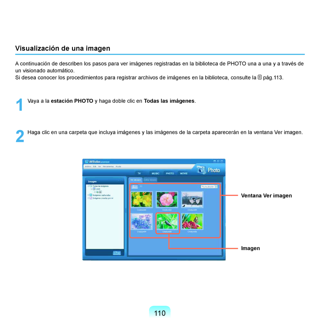 Samsung NP-X22A002/SES, NP-X22A004/SES, NP-X22T000/SES manual 110, Visualización de una imagen, Ventana Ver imagen Imagen 