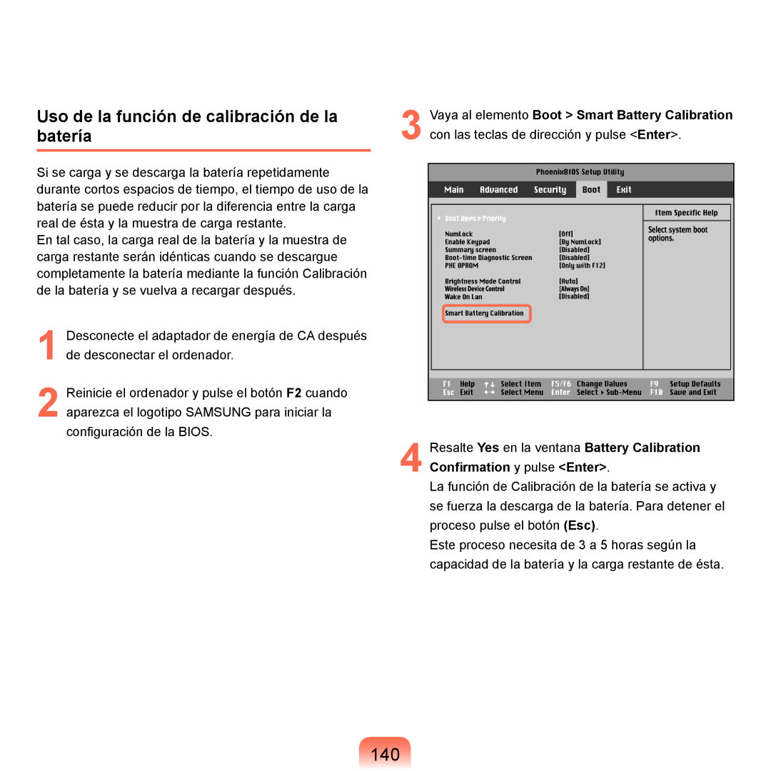 Samsung NP-X22A002/SES, NP-X22A004/SES, NP-X22T000/SES, NP-X22A003/SES 140, Uso de la función de calibración de la batería 