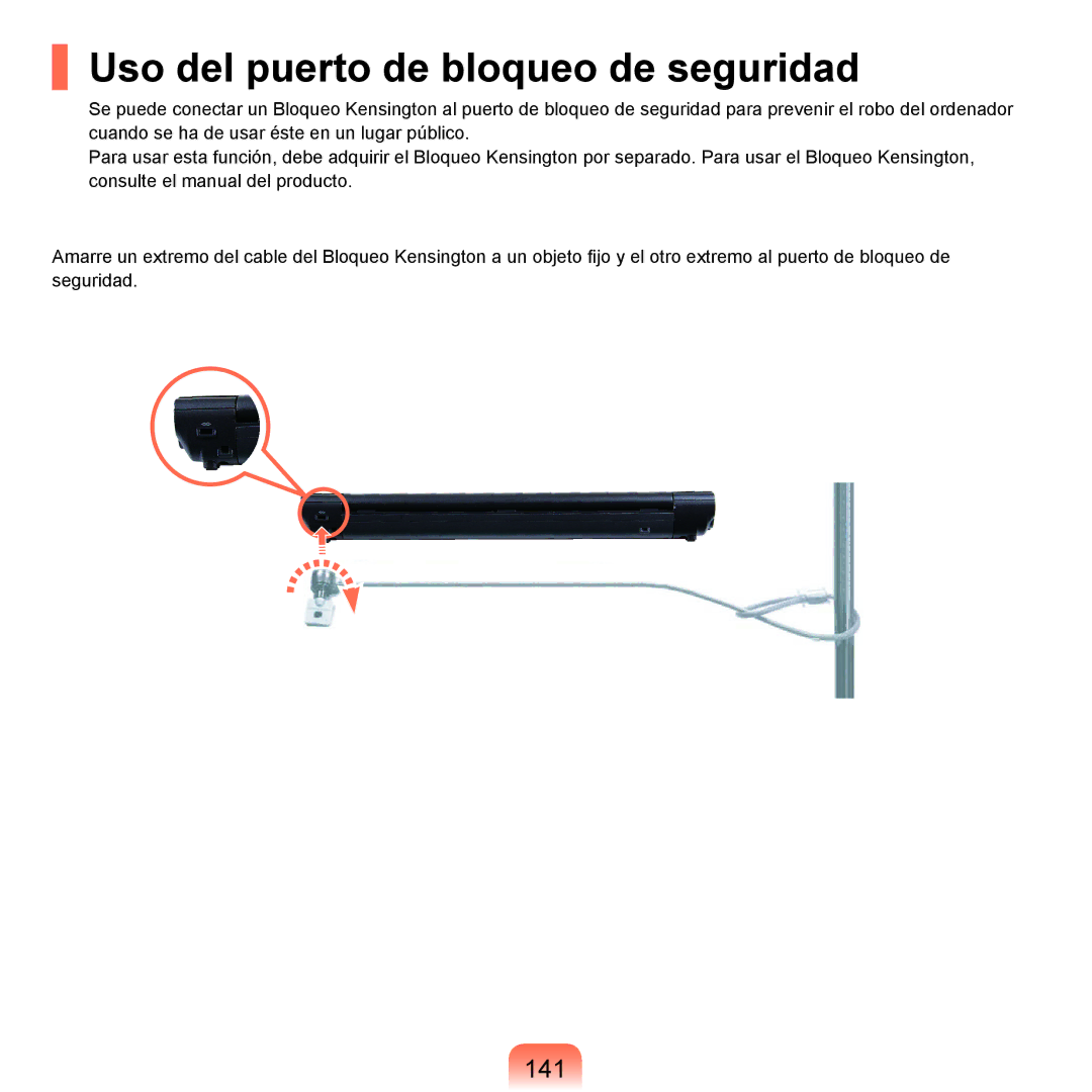 Samsung NP-X22A000/SES, NP-X22A004/SES, NP-X22T000/SES, NP-X22A003/SES manual Uso del puerto de bloqueo de seguridad, 141 