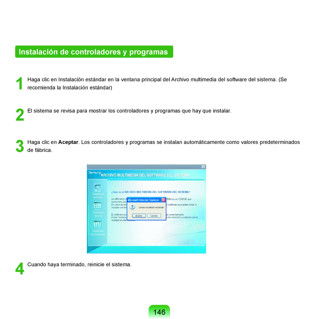 Samsung NP-X22A002/SES, NP-X22A004/SES, NP-X22T000/SES, NP-X22A003/SES manual Instalación de controladores y programas, 146 