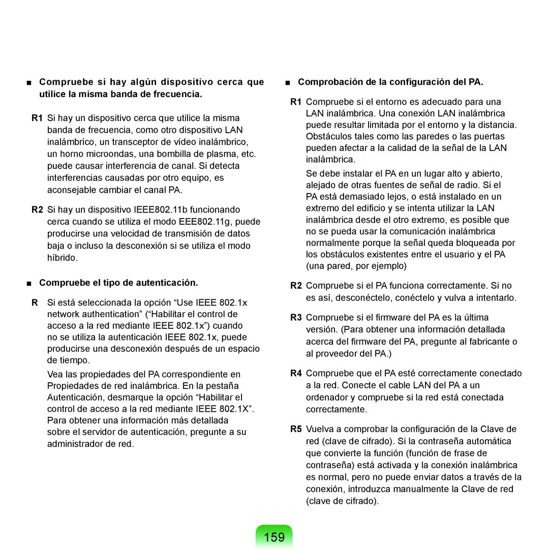 Samsung NP-X22A000/SES, NP-X22A004/SES 159, Compruebe el tipo de autenticación, Comprobación de la configuración del PA 