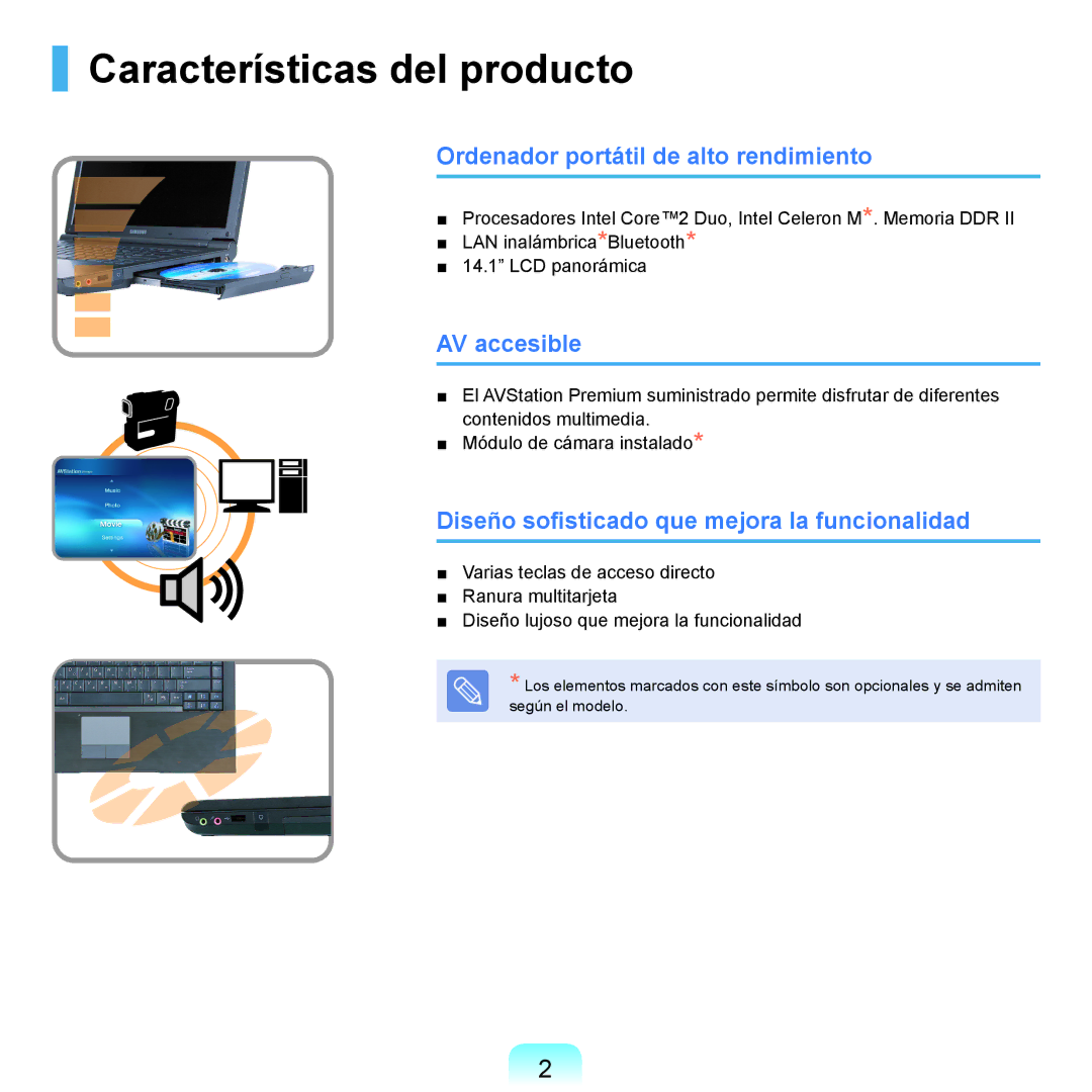 Samsung NP-X22A002/SES, NP-X22A004/SES Características del producto, Ordenador portátil de alto rendimiento, AV accesible 