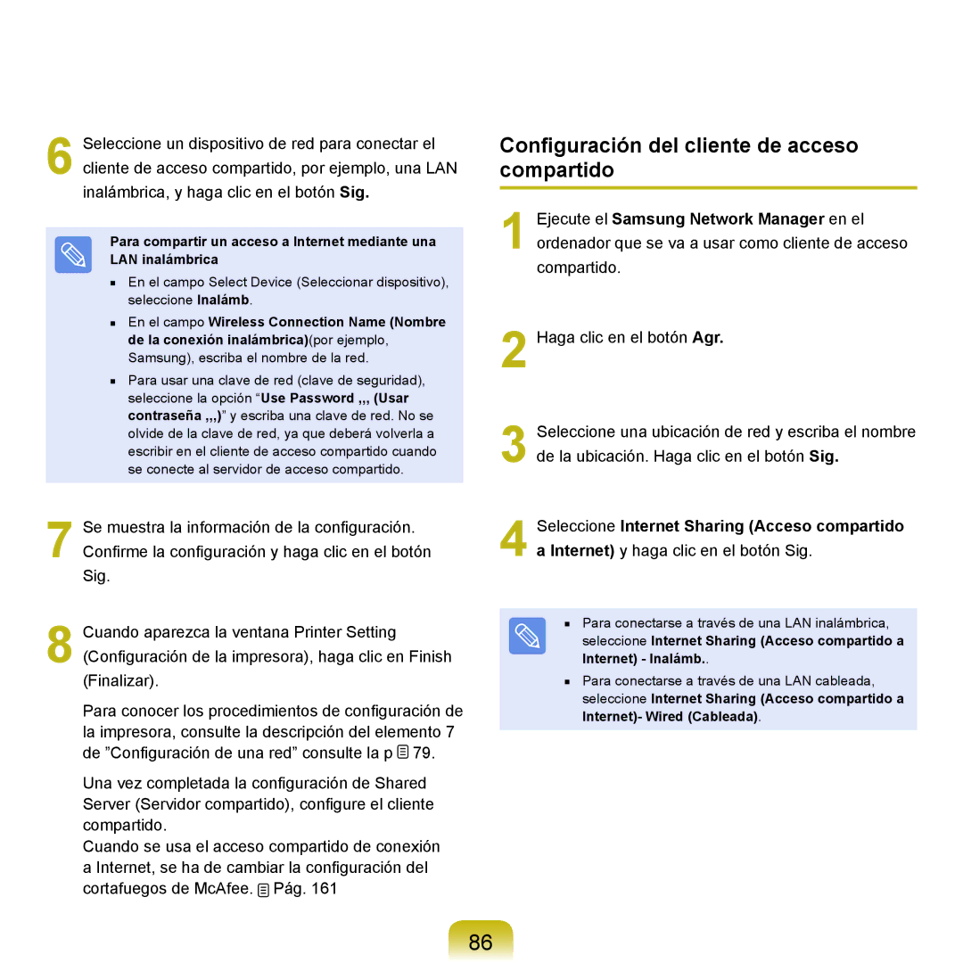 Samsung NP-X22A002/SES, NP-X22A004/SES, NP-X22T000/SES, NP-X22A003/SES manual Configuración del cliente de acceso compartido 