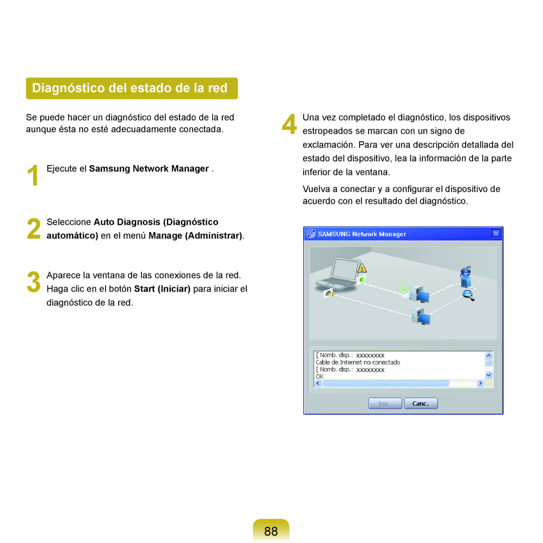 Samsung NP-X22A001/SES, NP-X22A004/SES, NP-X22T000/SES, NP-X22A003/SES, NP-X22A002/SES manual Diagnóstico del estado de la red 