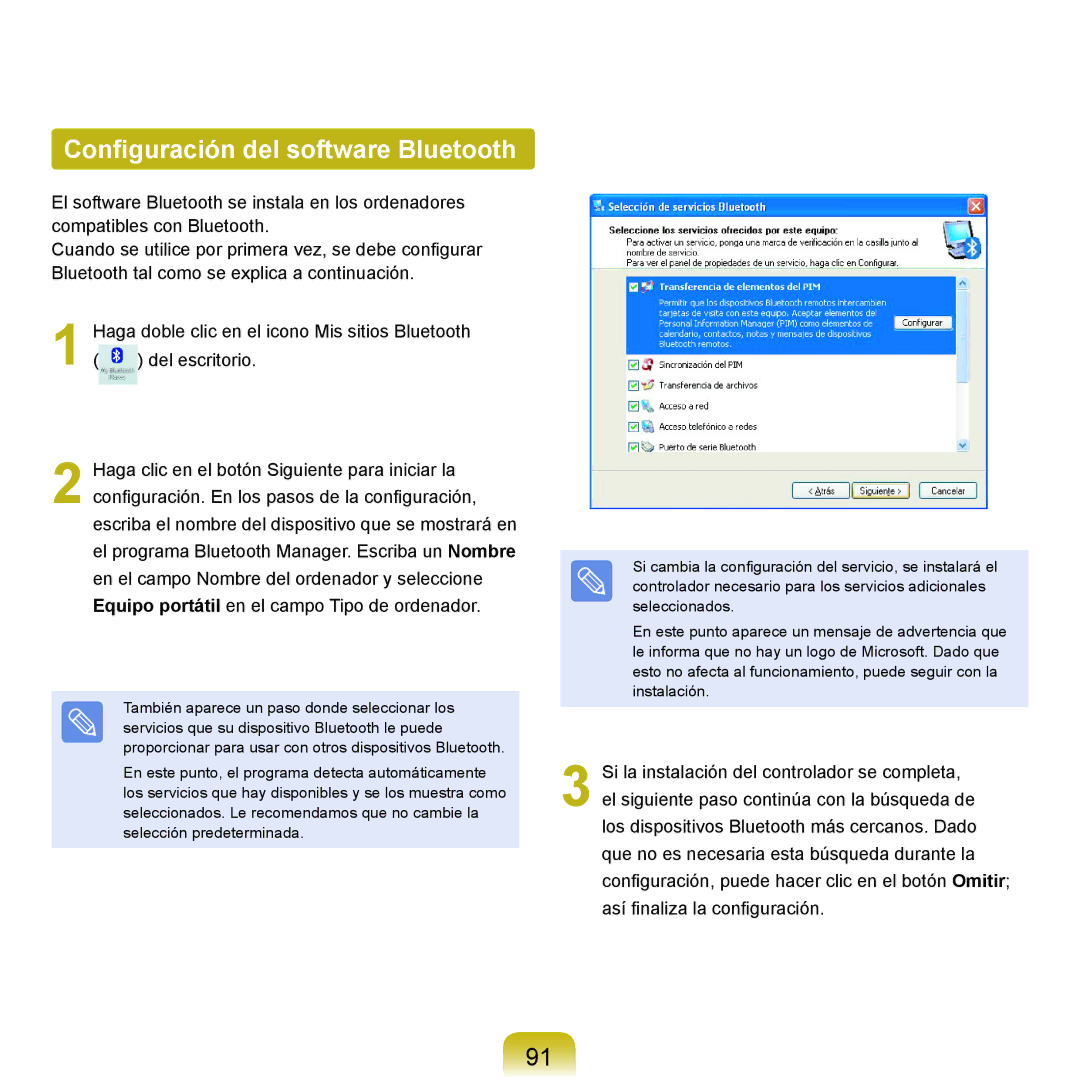 Samsung NP-X22A003/SES, NP-X22A004/SES, NP-X22T000/SES, NP-X22A002/SES, NP-X22A000/SES Configuración del software Bluetooth 