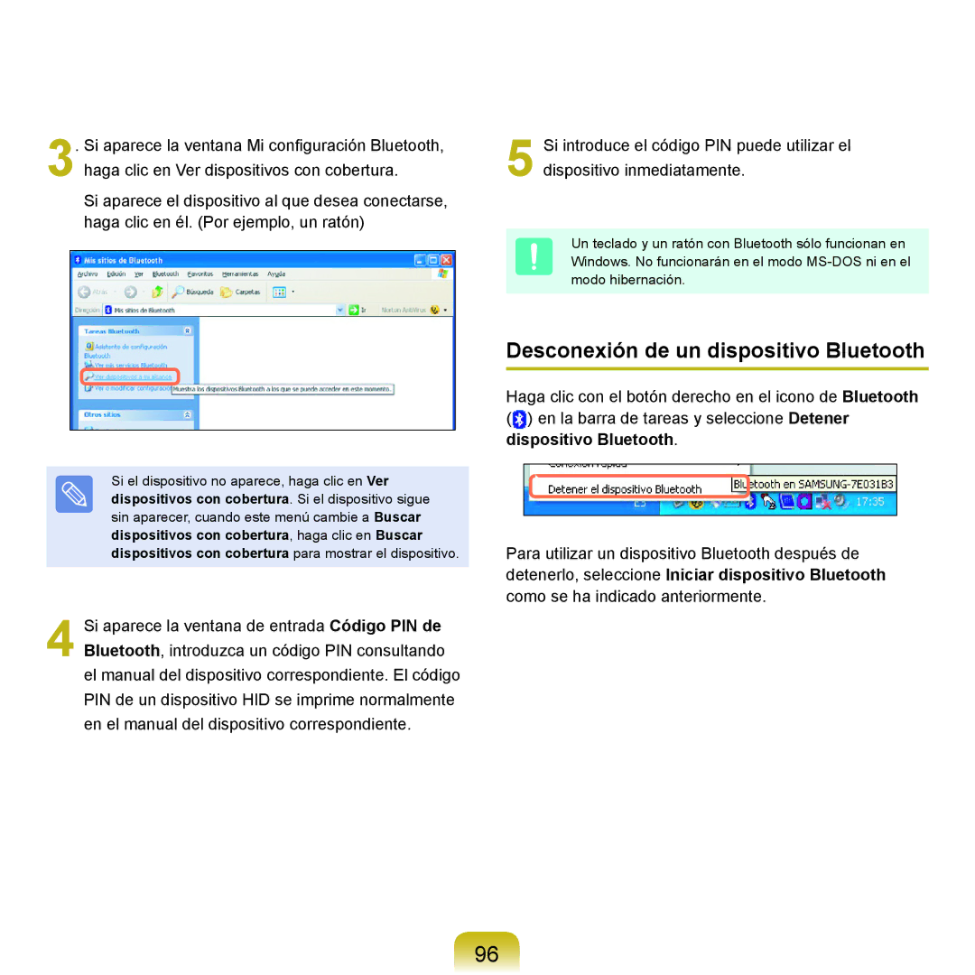 Samsung NP-X22T000/SES, NP-X22A004/SES, NP-X22A003/SES, NP-X22A002/SES manual Desconexión de un dispositivo Bluetooth 