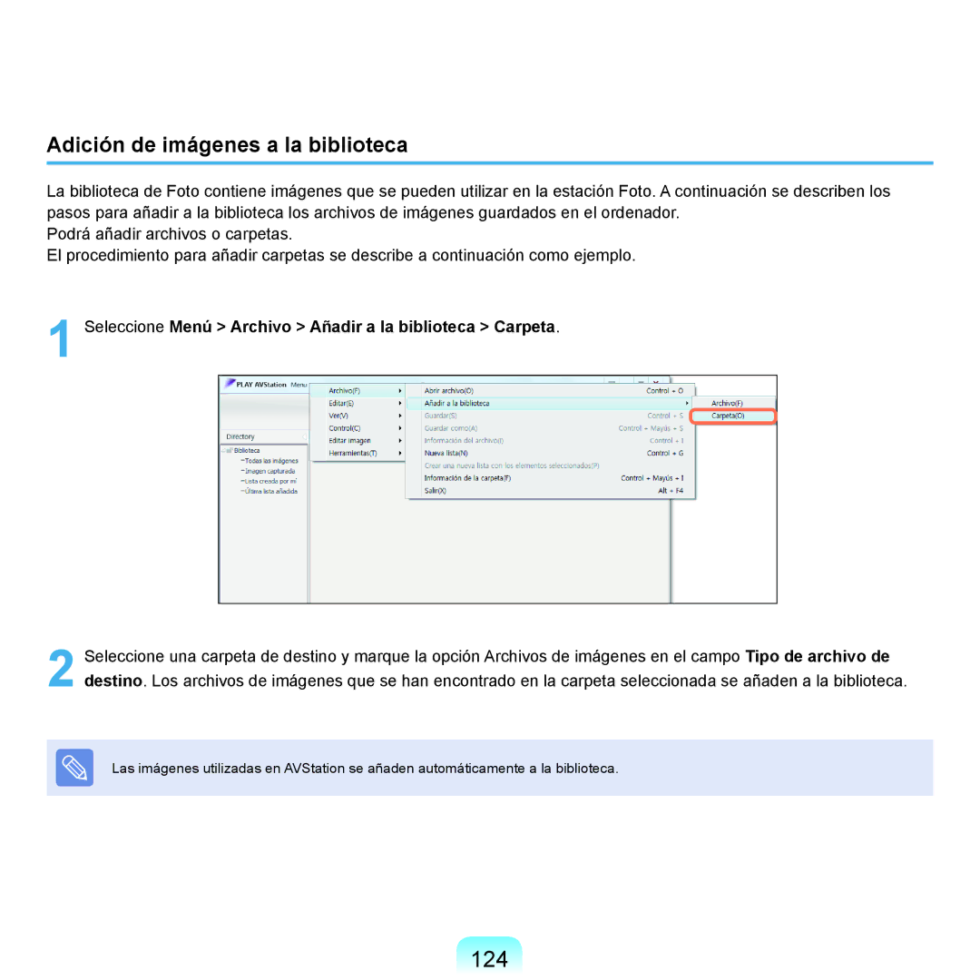 Samsung NP-X22A001/SES, NP-X22A004/SES, NP-X22T000/SES, NP-X22A003/SES manual 124, Adición de imágenes a la biblioteca 