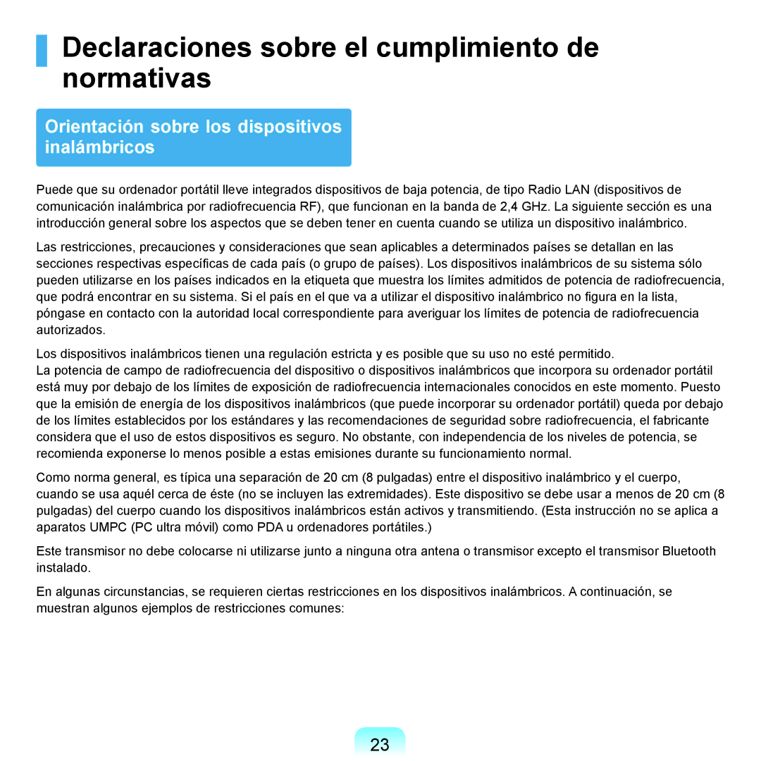 Samsung NP-X22A004/SES Declaraciones sobre el cumplimiento de normativas, Orientación sobre los dispositivos inalámbricos 