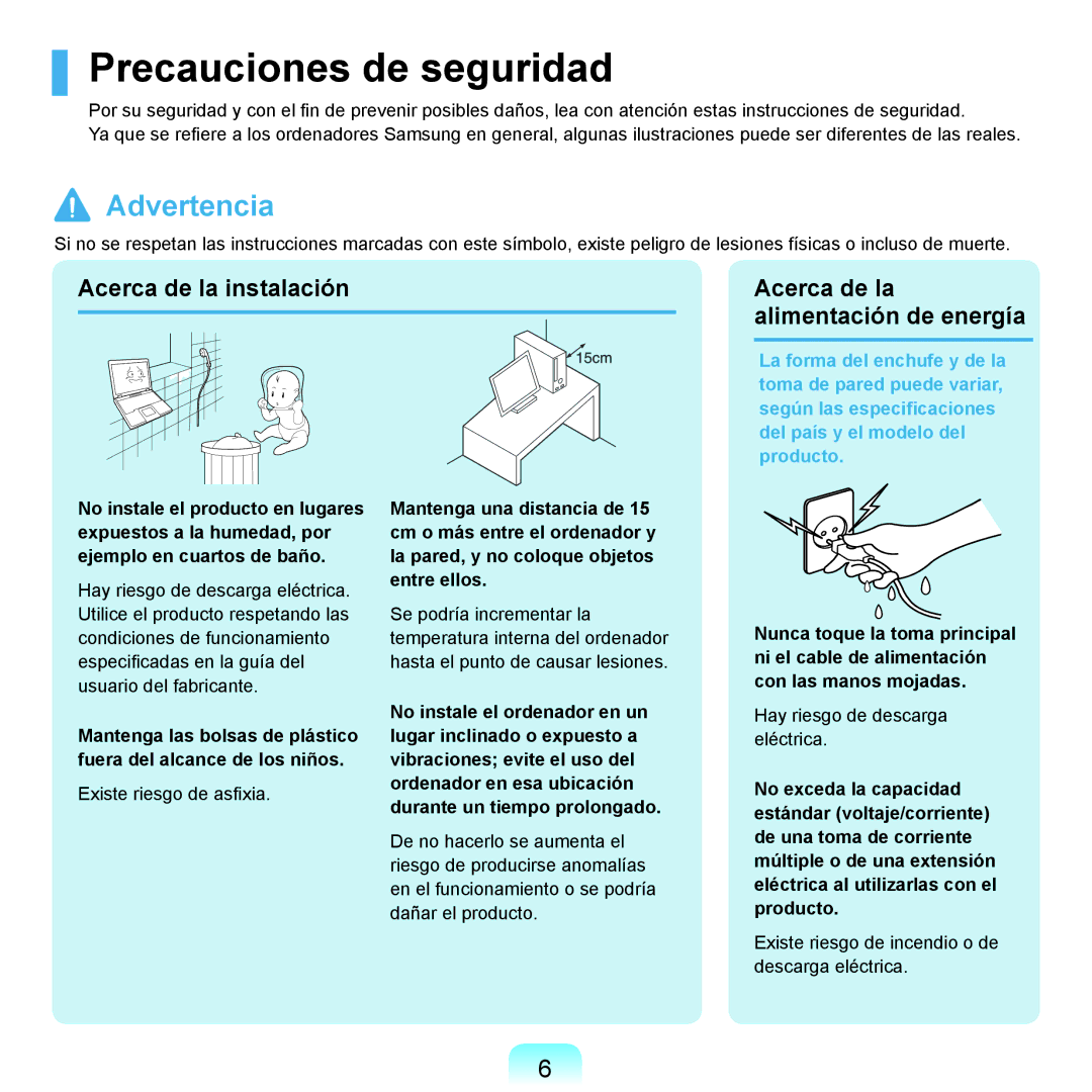 Samsung NP-X22T000/SES, NP-X22A004/SES, NP-X22A003/SES, NP-X22A002/SES, NP-X22A000/SES Precauciones de seguridad, Advertencia 