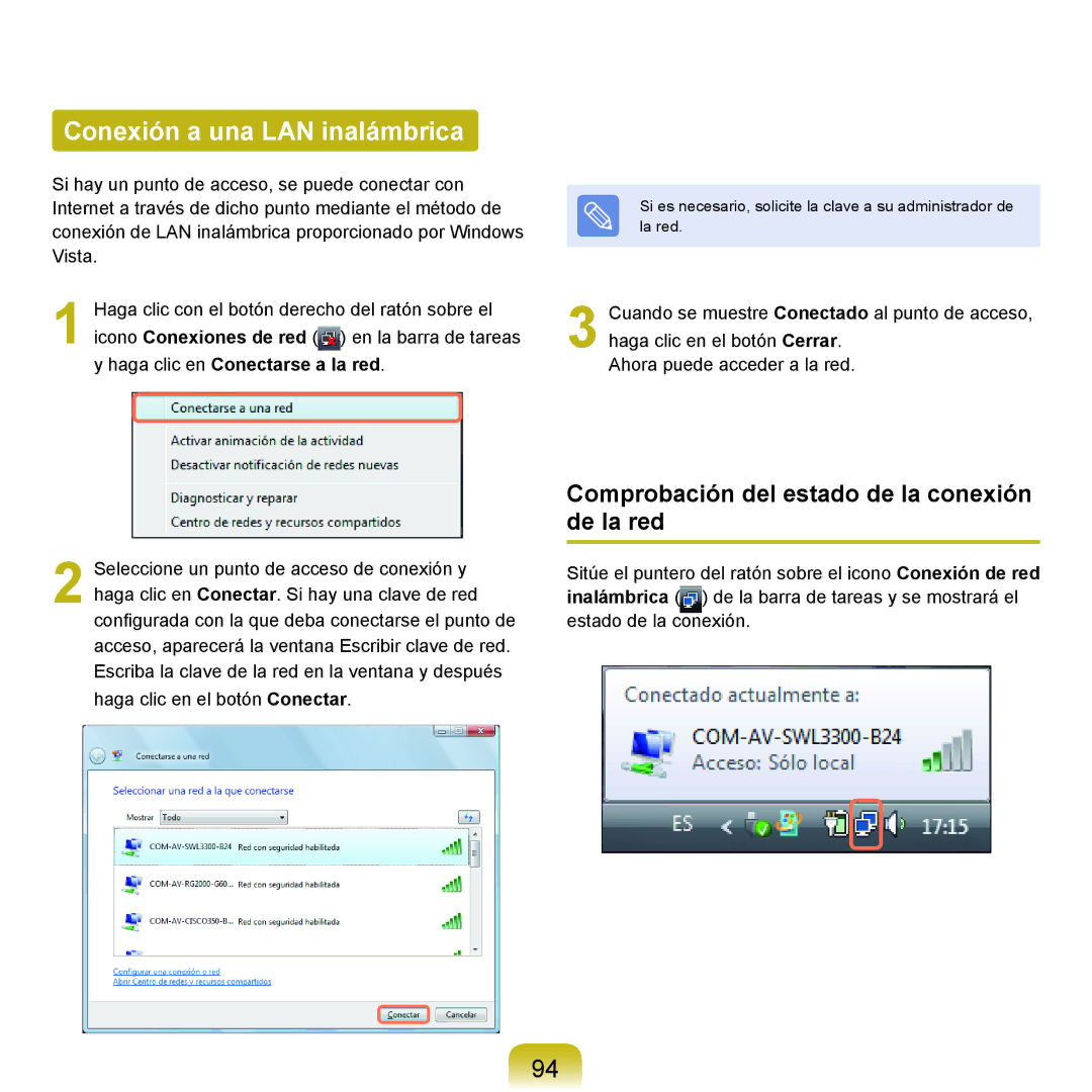 Samsung NP-X22A001/SES, NP-X22A004/SES Conexión a una LAN inalámbrica, Comprobación del estado de la conexión de la red 