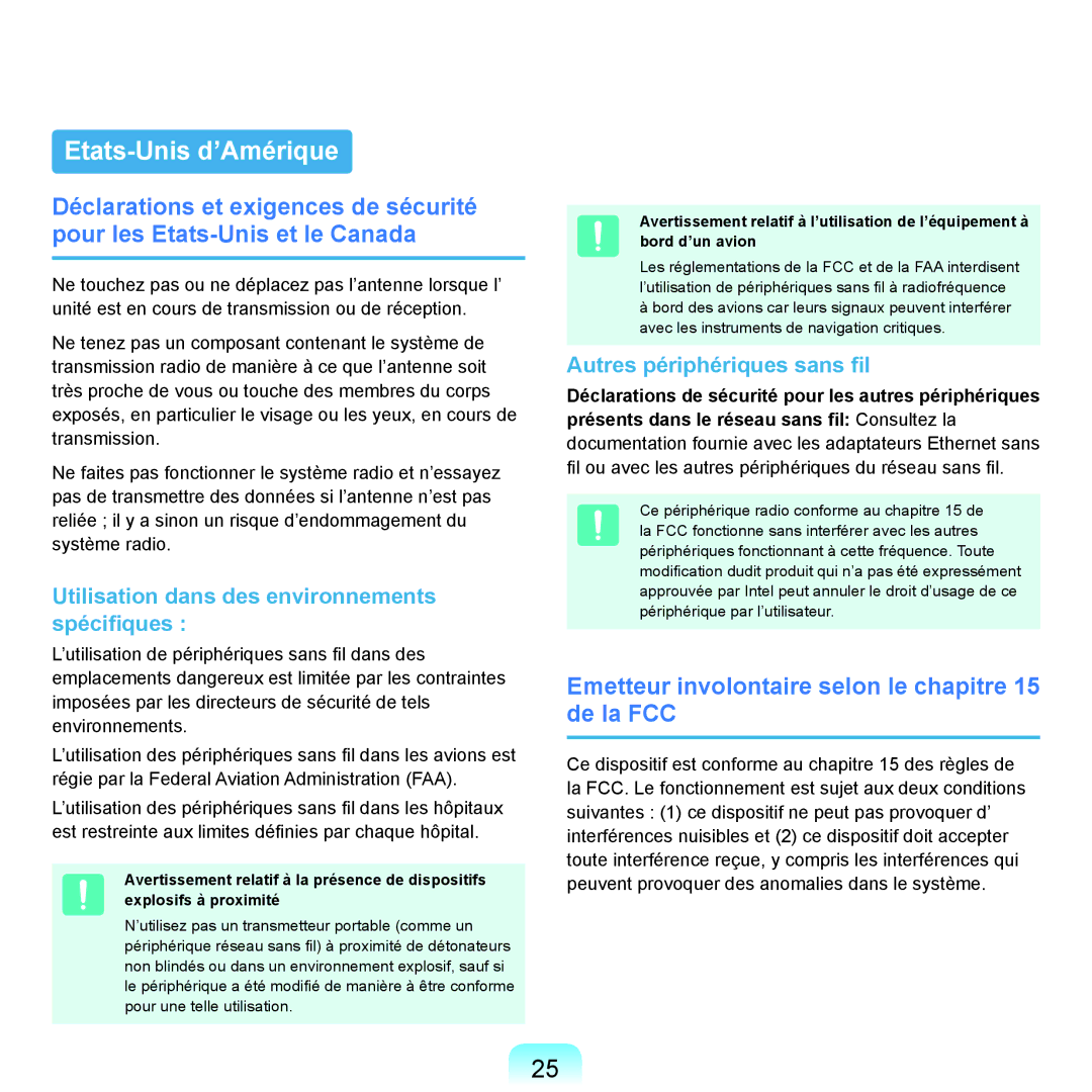 Samsung NP-X22A008/SEF, NP-X22T000/SEF manual Etats-Unis d’Amérique, Emetteur involontaire selon le chapitre 15 de la FCC 