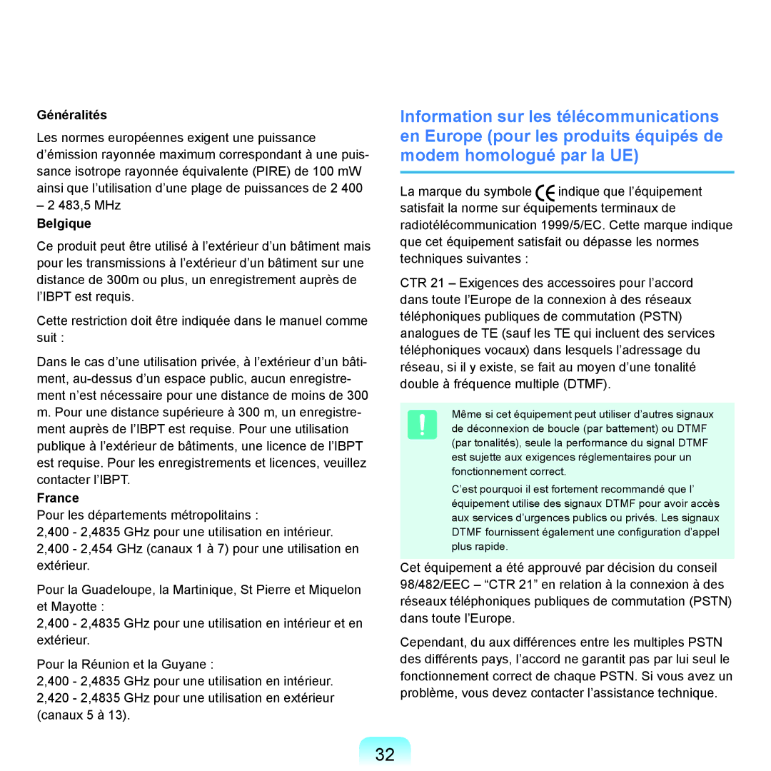 Samsung NP-X22A007/SEF, NP-X22T000/SEF, NP-X22T001/SEF, NP-X22A008/SEF, NP-X22A004/SEF manual Généralités, Belgique, France 