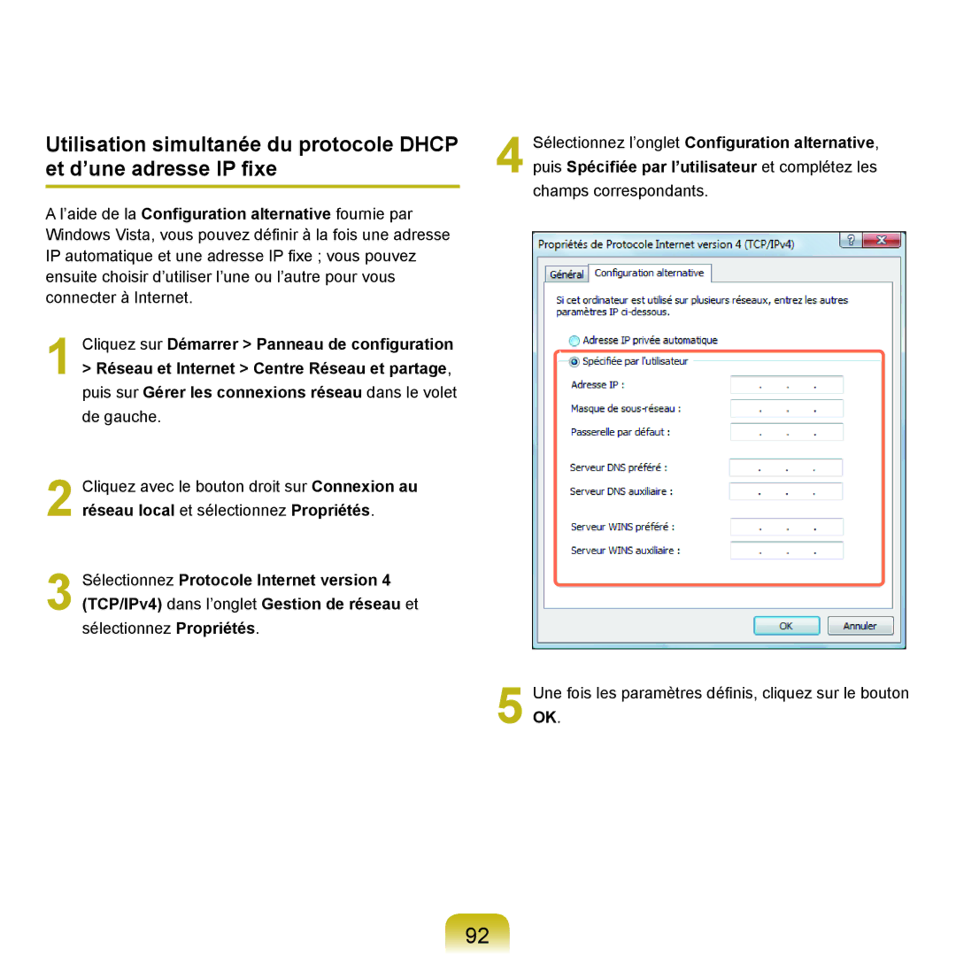 Samsung NP-X22A007/SEF, NP-X22T000/SEF, NP-X22T001/SEF manual Une fois les paramètres définis, cliquez sur le bouton OK 