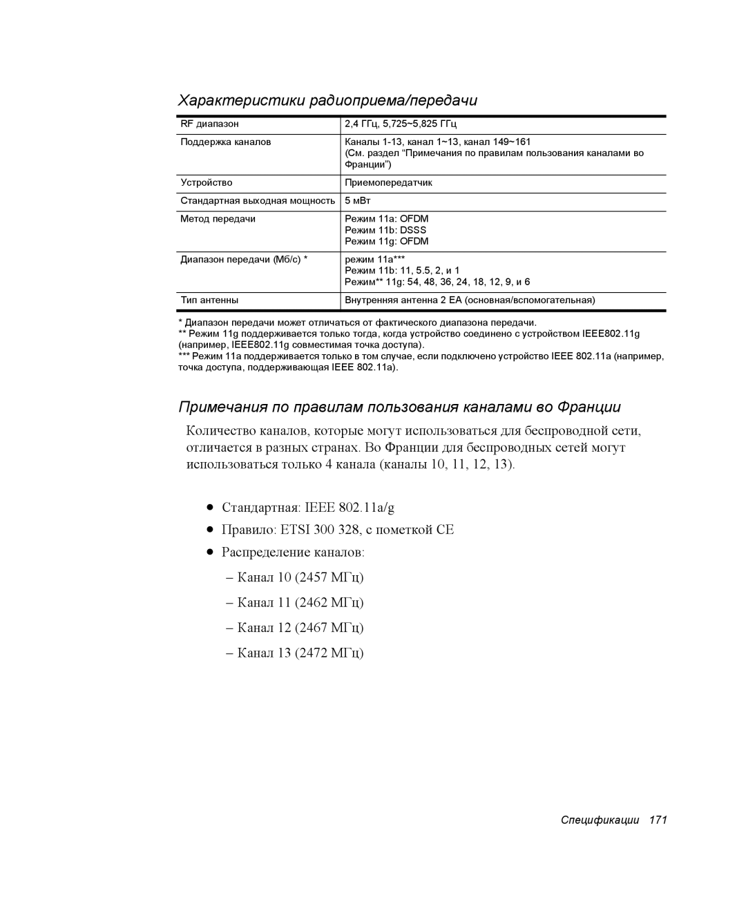 Samsung NP-X25T003/SER, NP-X25T001/SEK, NP-X25T001/SER manual Характеристики радиоприема/передачи 