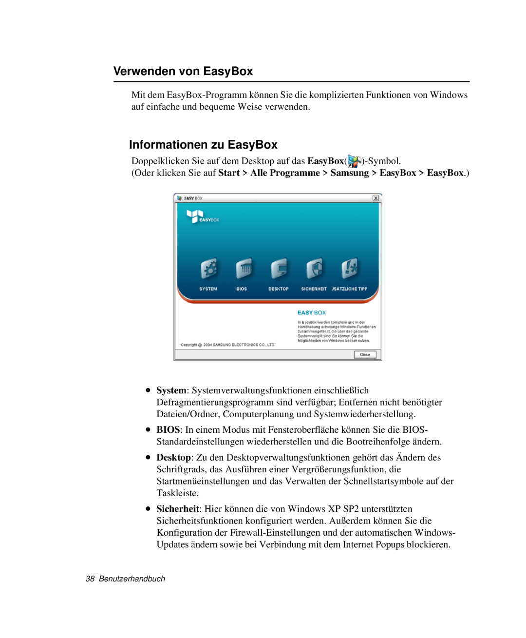 Samsung NP-X50T000/SEG, NP-X50T003/SCH, NP-X20T002/SEG, NP-X20C00B/SEG manual Verwenden von EasyBox, Informationen zu EasyBox 