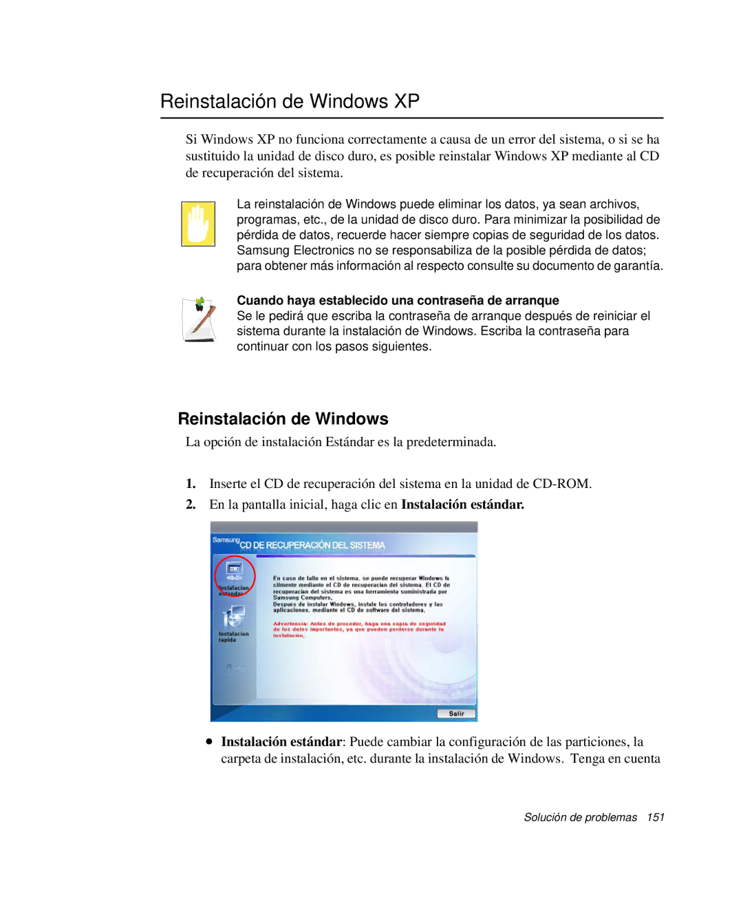 Samsung NP-X60KV00/SES, NP-X60C000/SES Reinstalación de Windows XP, Cuando haya establecido una contraseña de arranque 