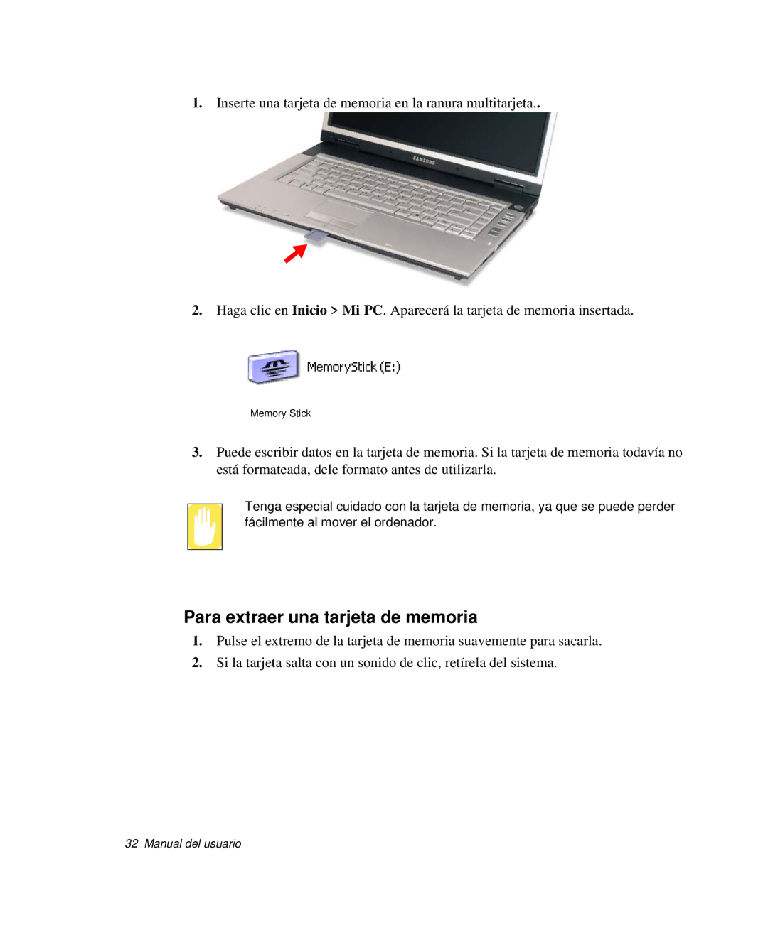 Samsung NP-X60KV00/SES, NP-X60C000/SES, NP-X60CV01/SEP, NP-X60K000/SES, NP-X60CV01/SES Para extraer una tarjeta de memoria 