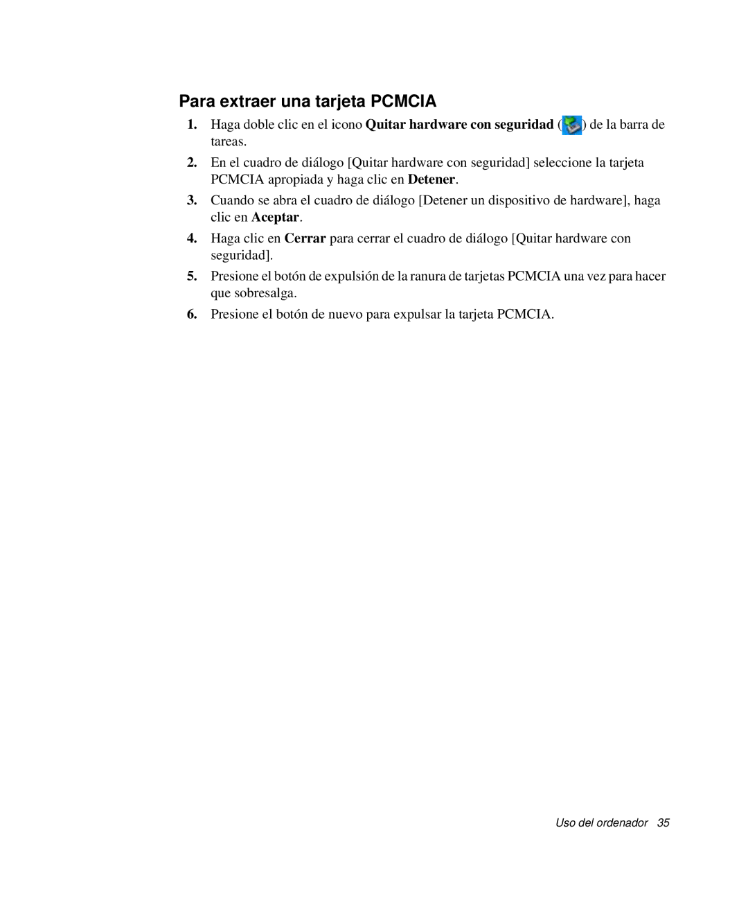 Samsung NP-X60CV02/SES, NP-X60C000/SES, NP-X60CV01/SEP, NP-X60KV00/SES, NP-X60K000/SES manual Para extraer una tarjeta Pcmcia 