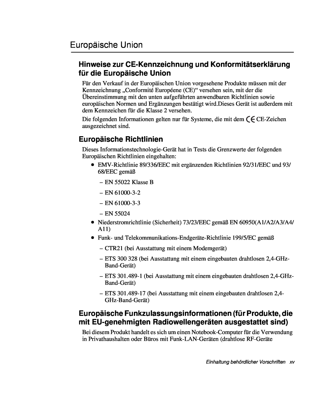 Samsung NP-X60K000/SEG, NP-X60TV02/SEG, NP-X60CV01/SEG, NP-X60C000/SEG manual Europäische Union, Europäische Richtlinien 