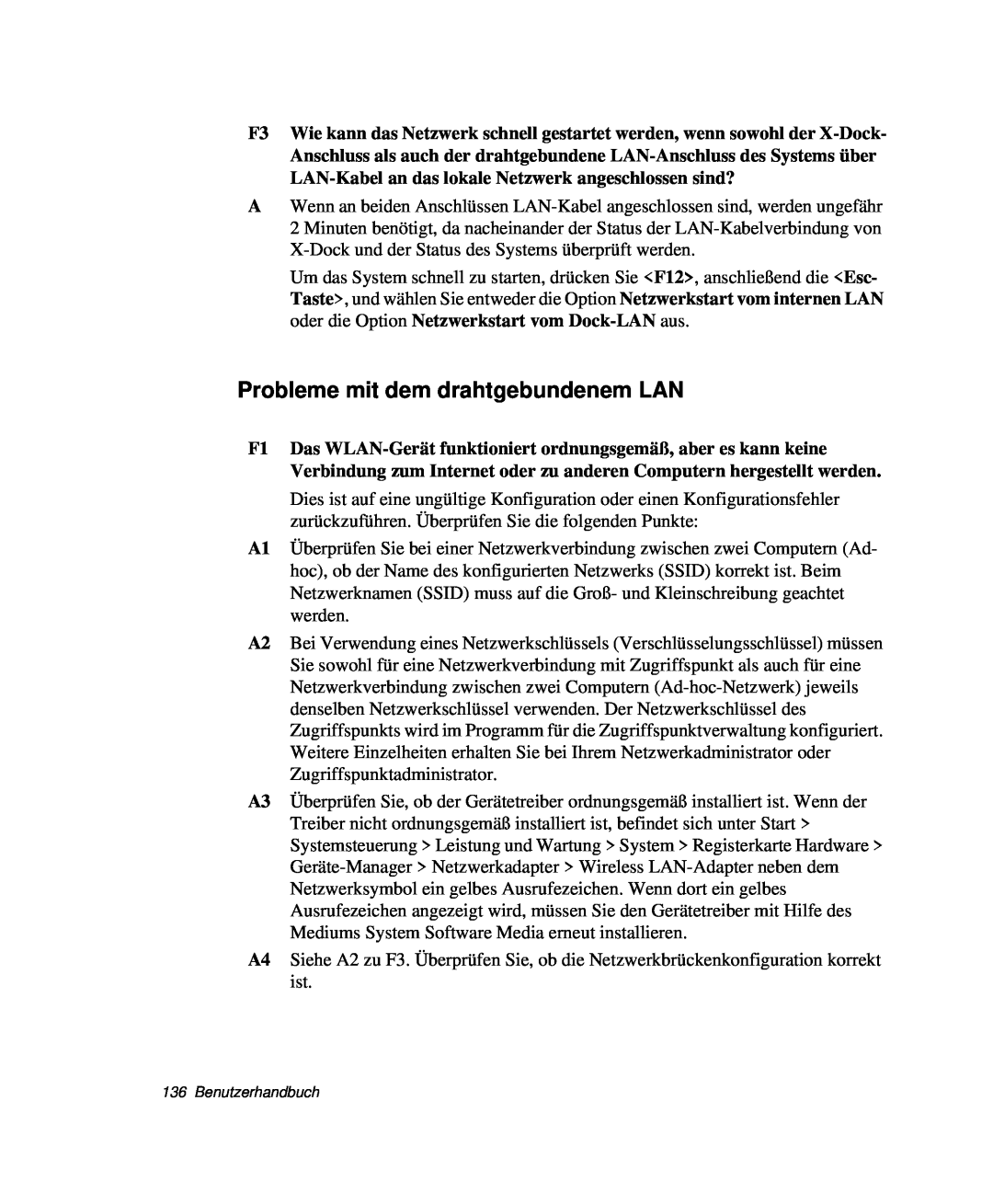 Samsung NP-X60CV01/SEG, NP-X60TV02/SEG, NP-X60K000/SEG manual Probleme mit dem drahtgebundenem LAN, Benutzerhandbuch 