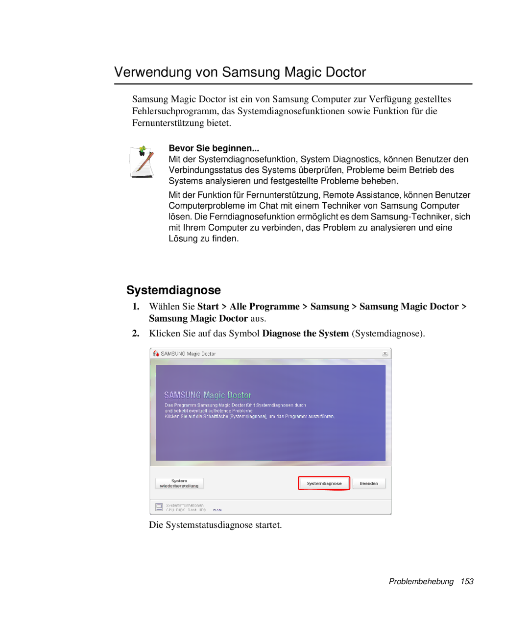 Samsung NP-X60TZ02/SEG, NP-X60TZ01/SEG, NP-X60TZ03/SEG, NP-X60CZ00/SEG Verwendung von Samsung Magic Doctor, Systemdiagnose 