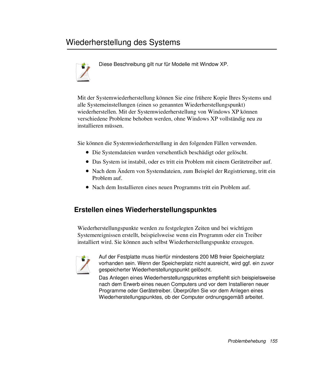 Samsung NP-X60CZ00/SEG, NP-X60TZ01/SEG manual Wiederherstellung des Systems, Erstellen eines Wiederherstellungspunktes 