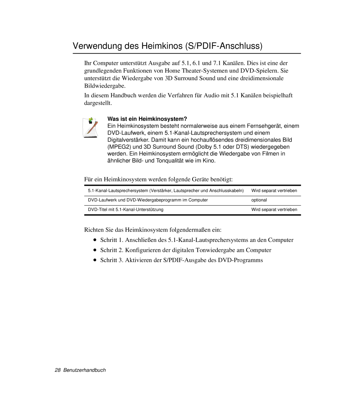 Samsung NP-X60TZ01/SEG, NP-X60TZ02/SEG manual Verwendung des Heimkinos S/PDIF-Anschluss, Was ist ein Heimkinosystem? 