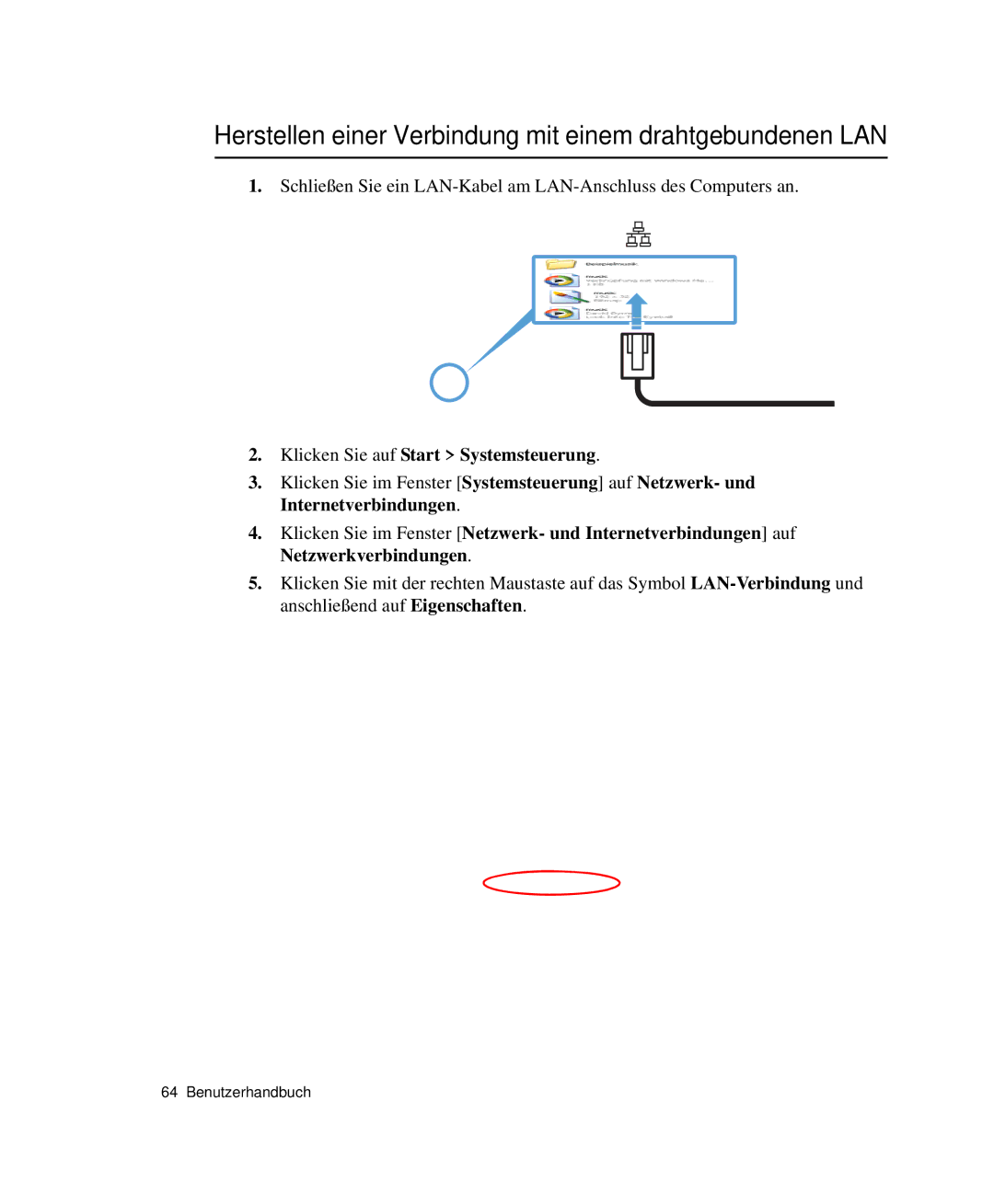 Samsung NP-X60TZ01/SEG Herstellen einer Verbindung mit einem drahtgebundenen LAN, Klicken Sie auf Start Systemsteuerung 