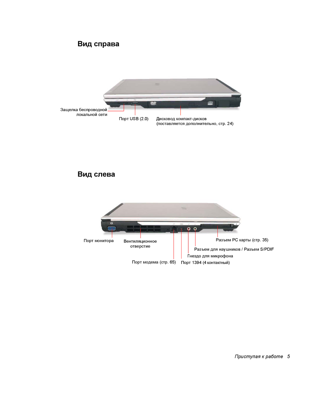 Samsung NP-X60TZ01/SEK, NP-X60TZ01/SER, NP-X60TZ03/SER manual Вид справа, Вид слева 