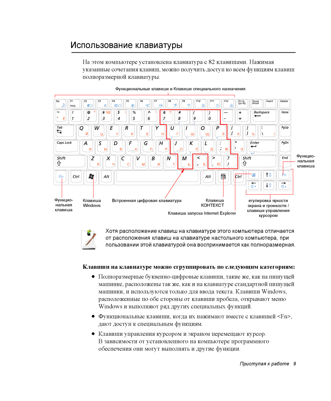 Samsung NP-X60TZ03/SER, NP-X60TZ01/SER, NP-X60TZ01/SEK manual Использование клавиатуры 