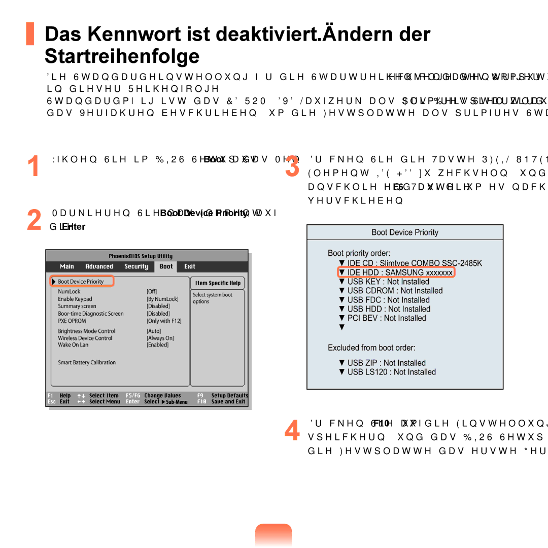 Samsung NP-X65T001/SEG, NP-X65A001/SEG, NP-X65T002/SEG manual Das Kennwort ist deaktiviert.Ändern der Startreihenfolge, 137 