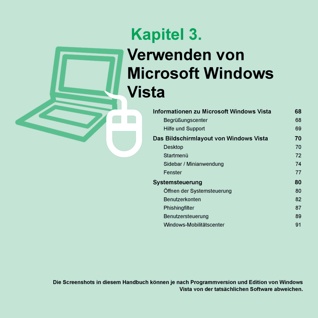 Samsung NP-X65T001/SEG, NP-X65A001/SEG, NP-X65T002/SEG, NP-X65A002/SEG manual Kapitel 3. Verwenden von Microsoft Windows Vista 