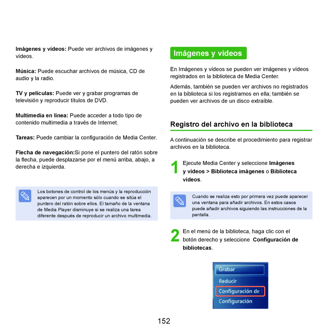 Samsung NP-X65A000/SES, NP-X65A002/SES, NP-X65A001/SES manual Imágenes y vídeos, 152, Registro del archivo en la biblioteca 