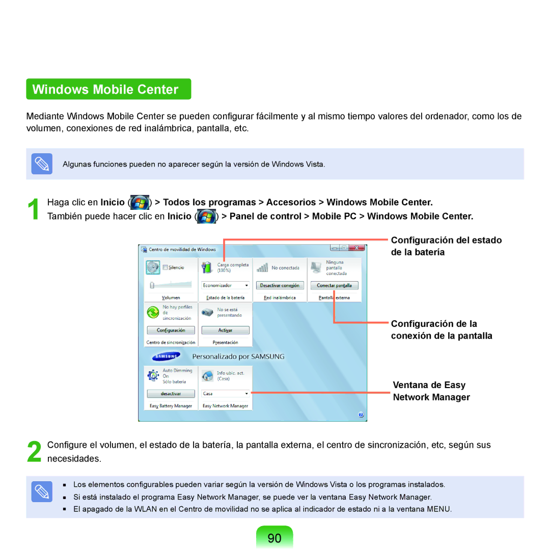 Samsung NP-X65A003/SES, NP-X65A002/SES, NP-X65A000/SES, NP-X65A001/SES manual Windows Mobile Center 