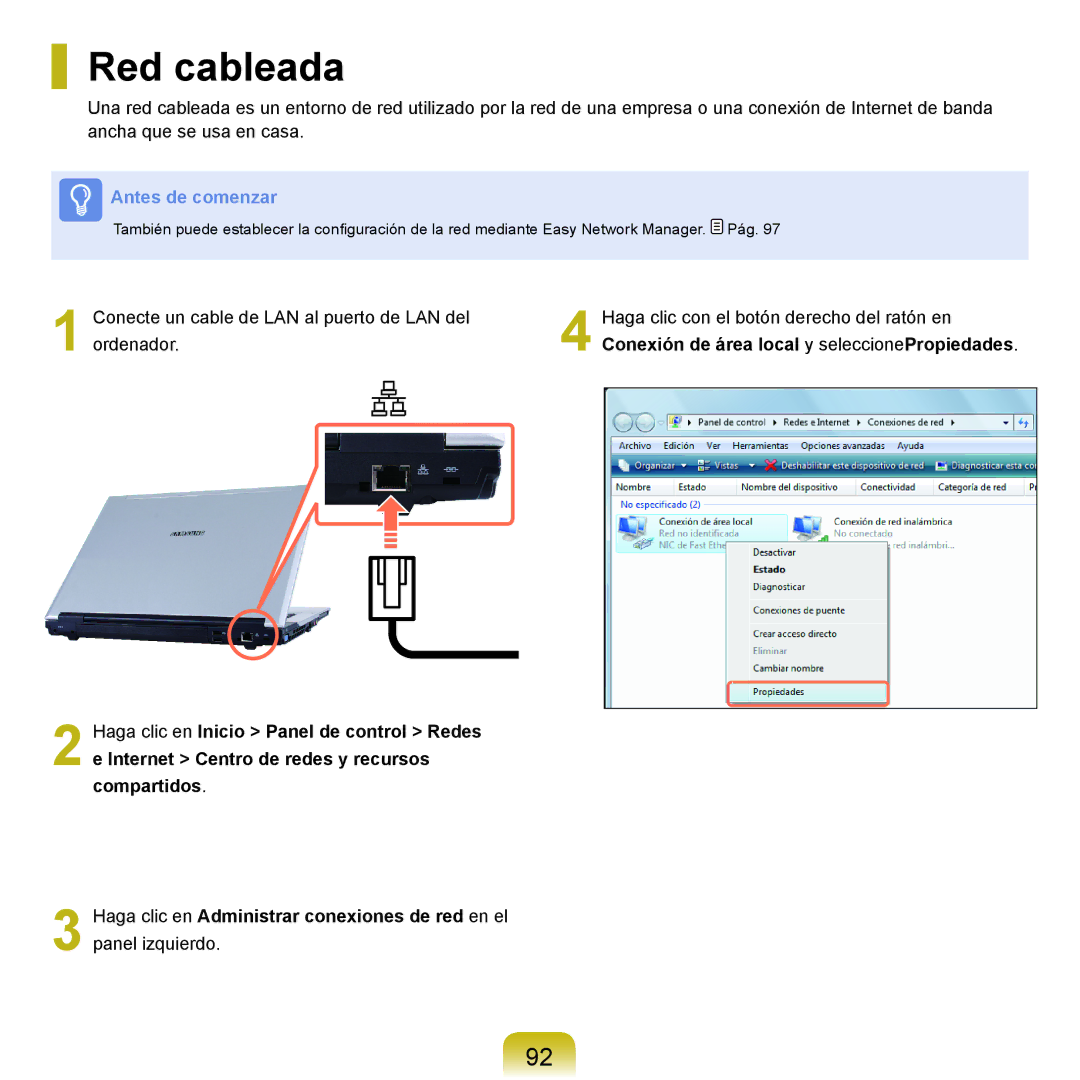 Samsung NP-X65A000/SES, NP-X65A002/SES, NP-X65A001/SES, NP-X65A003/SES manual Red cableada 