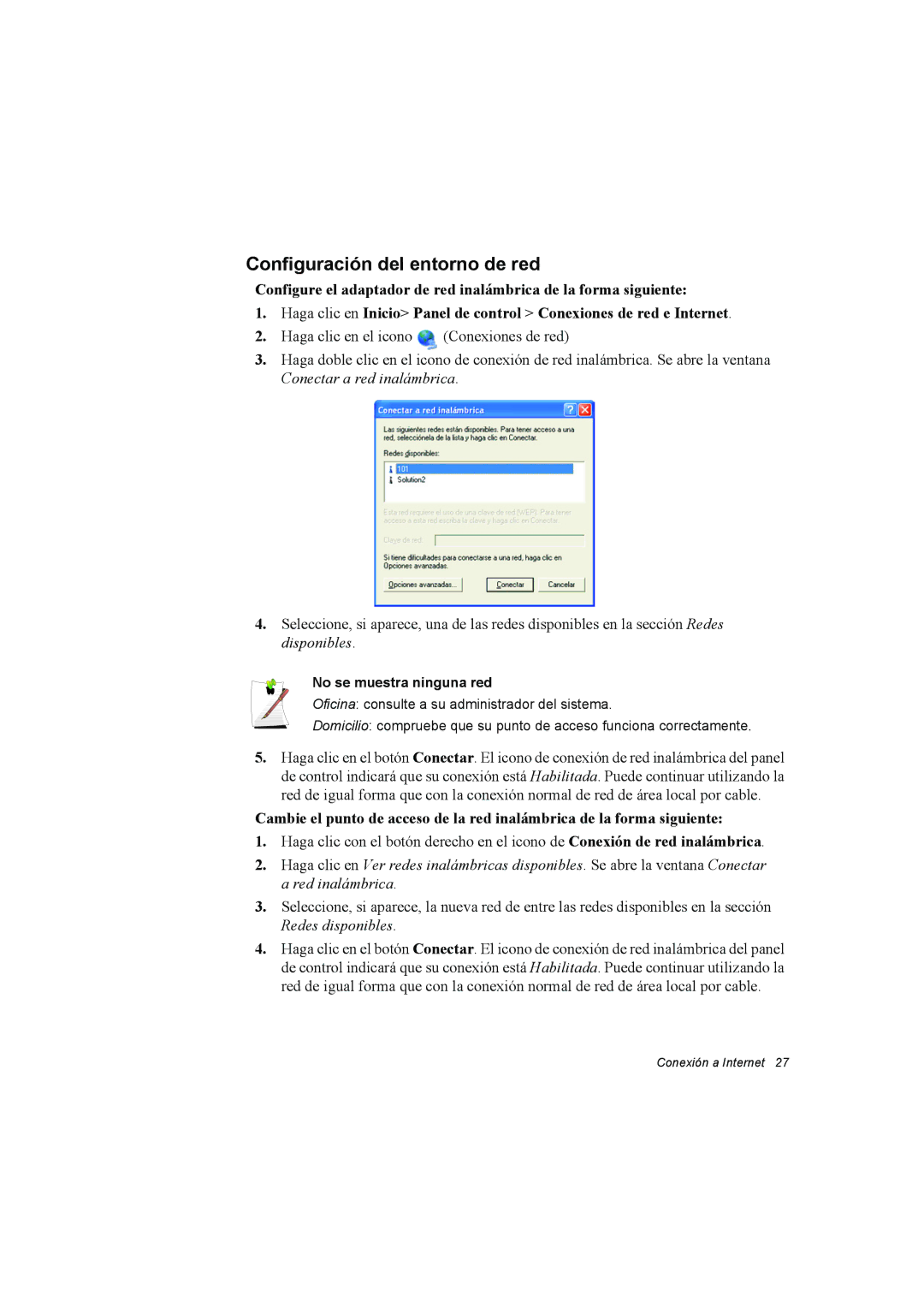 Samsung NP10FP033T/SES, NP10FP015A/SES, NP10FP03QZ/SES manual Configuración del entorno de red, No se muestra ninguna red 