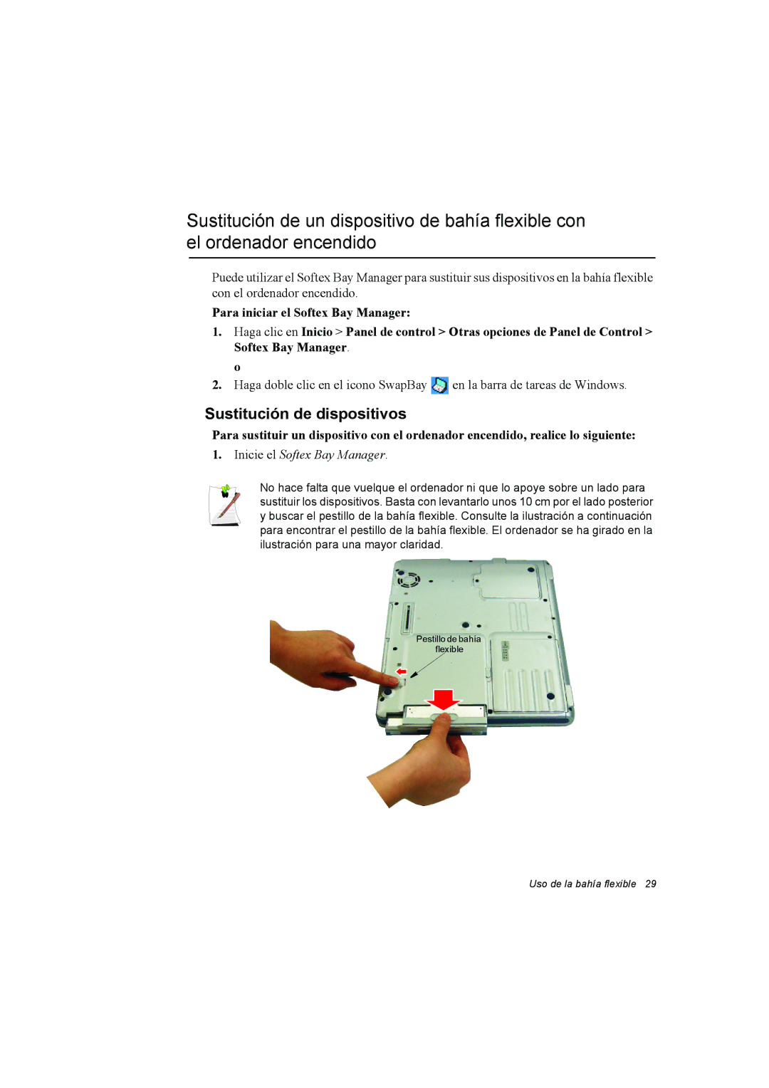 Samsung NP10FP018G/SES, NP10FP015A/SES, NP10FP033T/SES manual Sustitución de dispositivos, Inicie el Softex Bay Manager 