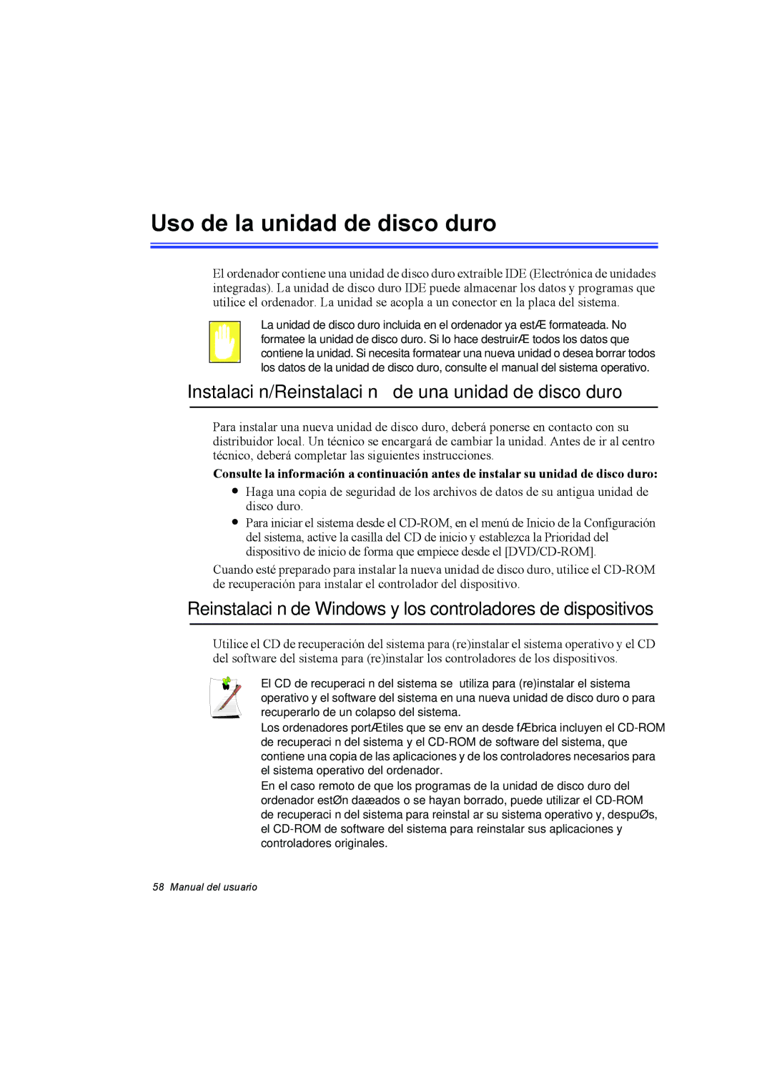 Samsung NP10FP03QZ/SES manual Uso de la unidad de disco duro, Instalación/Reinstalación de una unidad de disco duro 