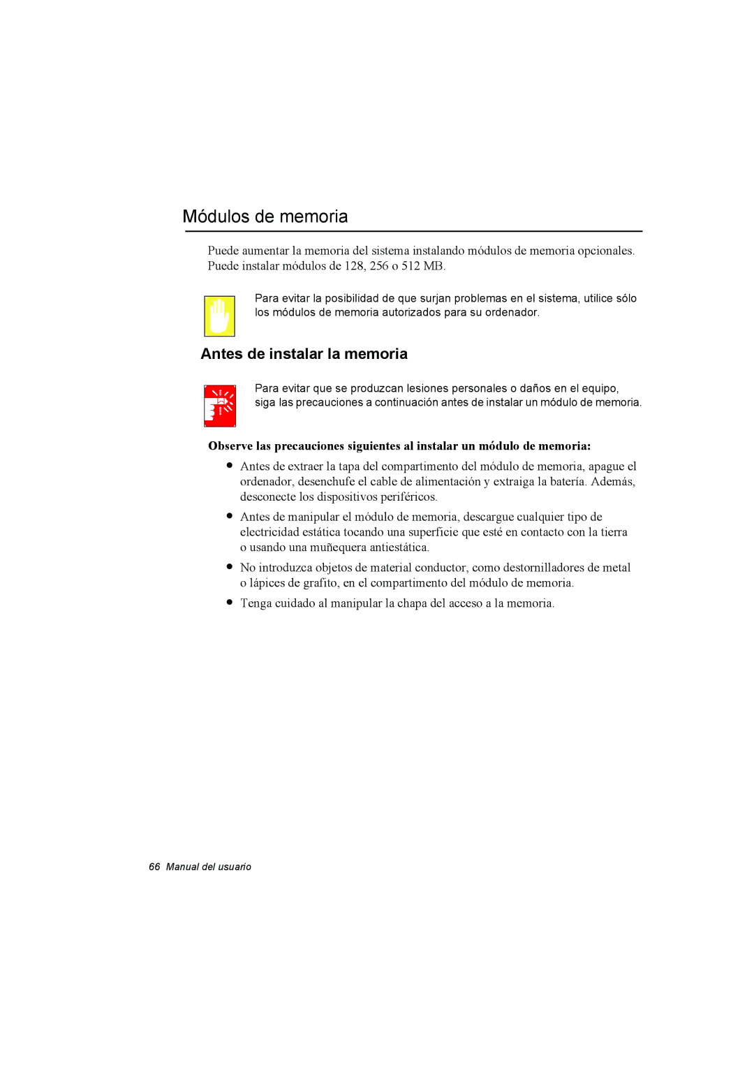 Samsung NP10FH00U7/SES, NP10FP015A/SES, NP10FP033T/SES, NP10FP03QZ/SES manual Módulos de memoria, Antes de instalar la memoria 