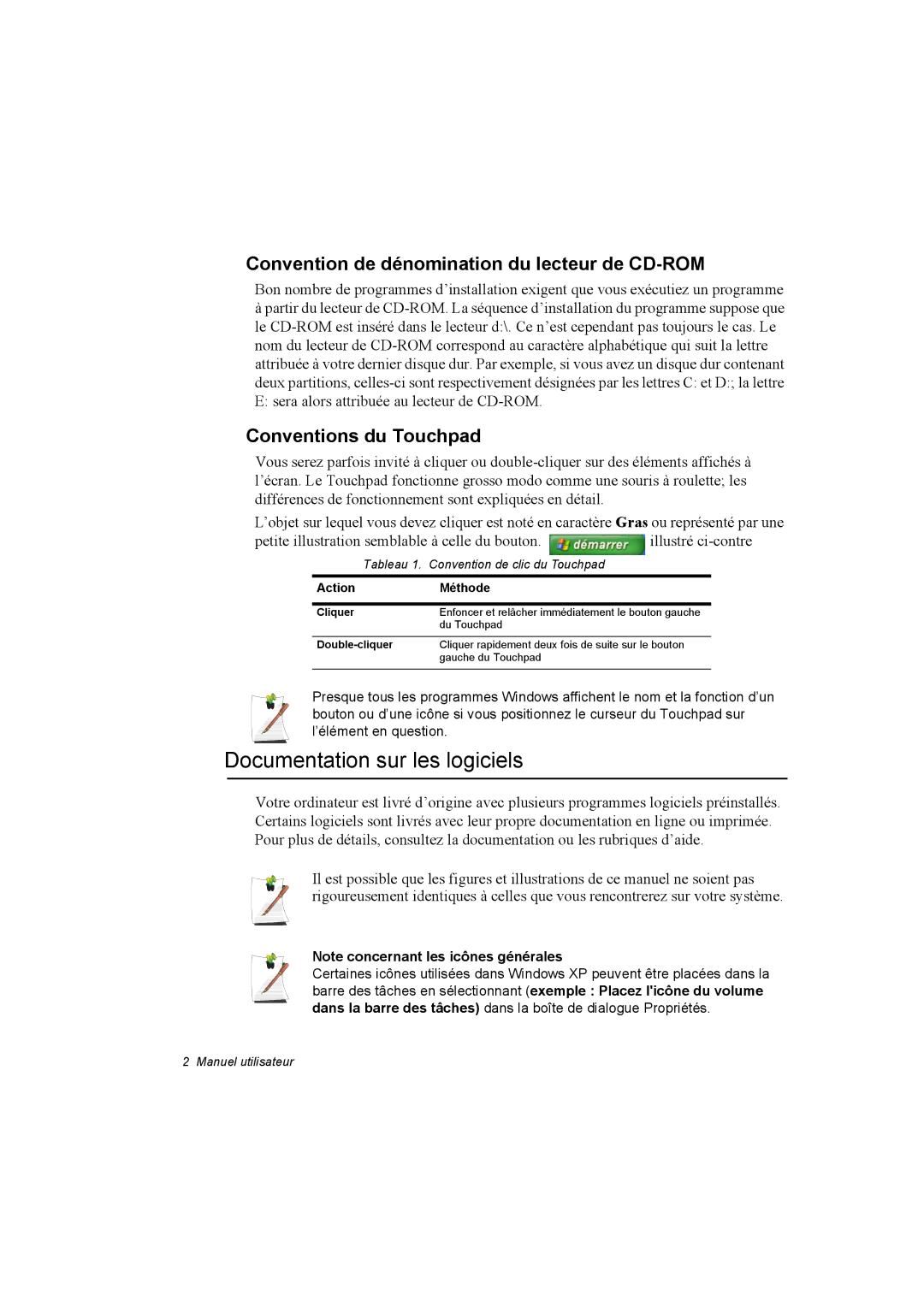 Samsung NP10FK00F3/SEF Documentation sur les logiciels, Convention de dénomination du lecteur de CD-ROM, Action Méthode 