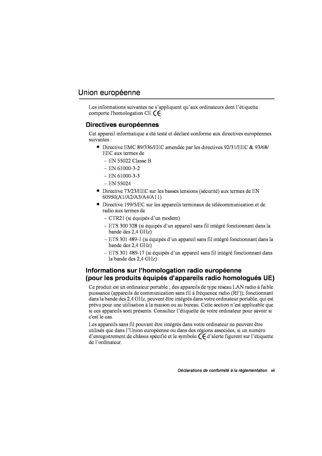 Samsung NP10FK00EW/SEF manual Union européenne, Directives européennes, Informations sur l’homologation radio européenne 