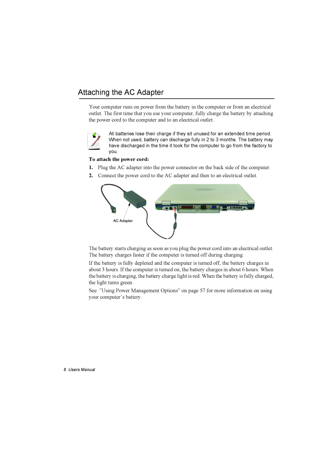 Samsung NP10FK00UV/SEG, NP10FP02CD/SEG, NP10FP00UV/SEG, NP10FP00MT/SEG Attaching the AC Adapter, To attach the power cord 