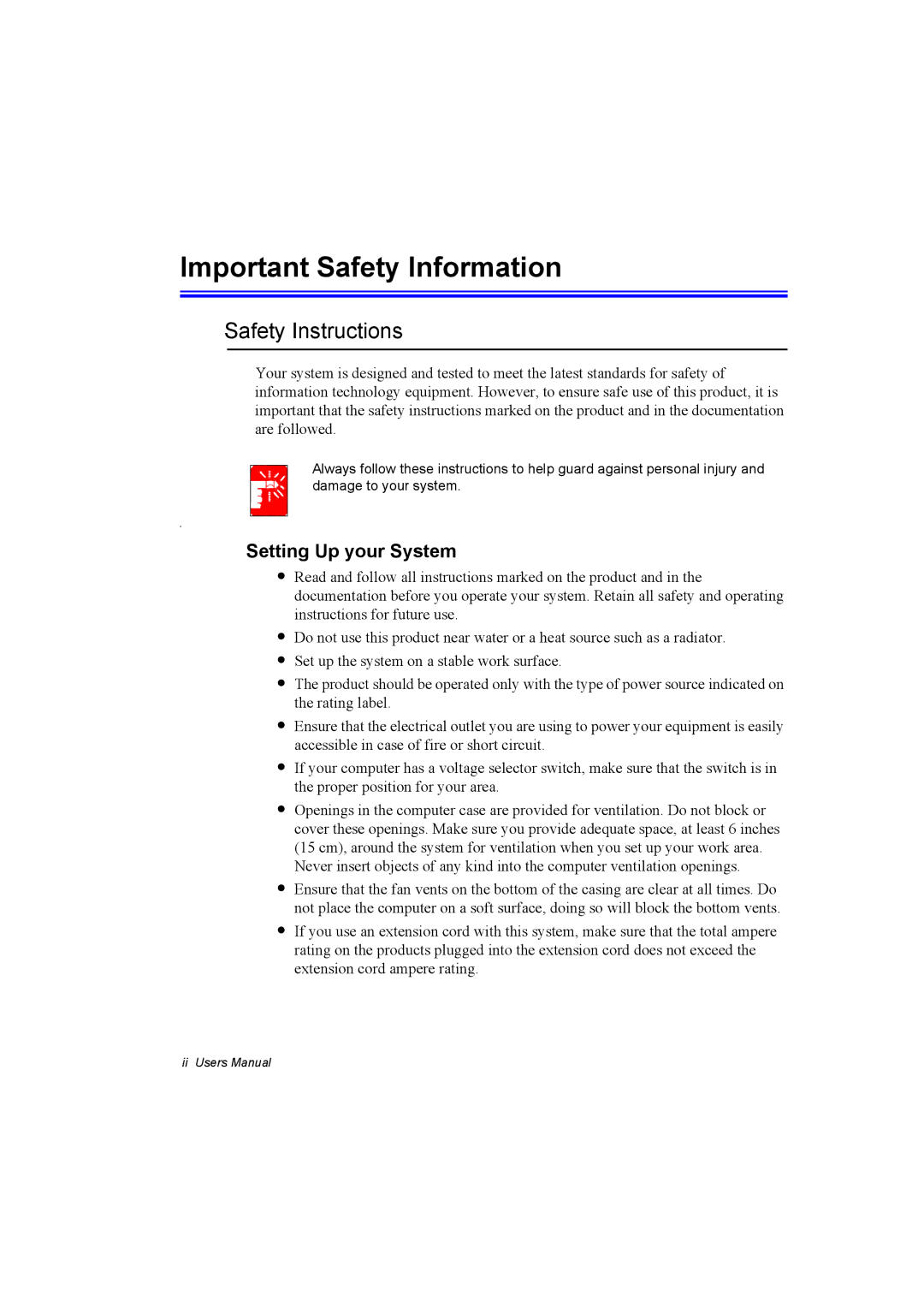 Samsung NP10FP00MT/SEG, NP10FP02CD/SEG manual Important Safety Information, Safety Instructions, Setting Up your System 